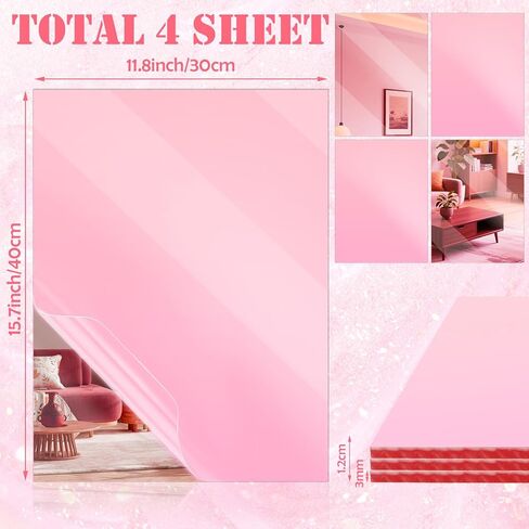 JMIATRY 4 Pack Pink Mirror Acrylic Sheet 1/8 Thick Translucent Mirror Acrylic Sheet 16x12 Inch Plastic Mirror Sheets Pink Plexiglass Sheet Square Board for Signs, Lighting, DIY Crafts in Saudi Arabia
