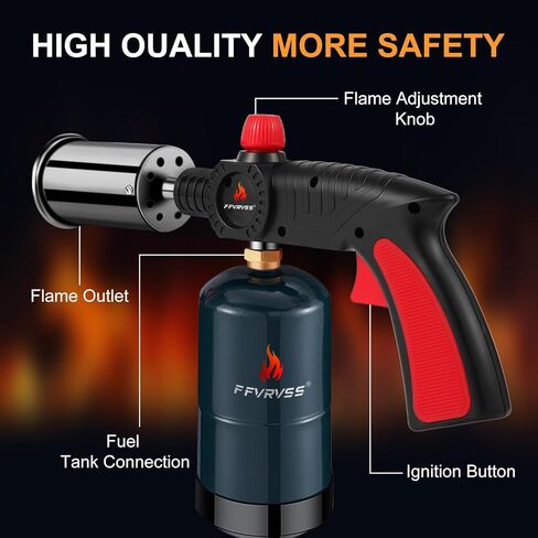 Powerful Grill & Cooking Propane Torch, flame thrower gun, Kitchen Cooking Torch, Sous Vide, Campfire Starter, Adjustable Wood Torch Burner for Searing Steak, BBQ, Welding（Propane Tank Not Included） in Saudi Arabia
