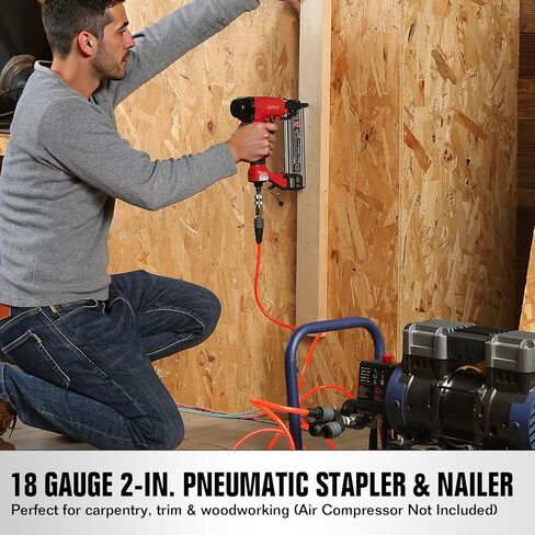 POPULO 2 "مسمار براد هوائي، 2 في 1 مسدس مسامير هوائي مع 1600 دبابيس ومسامير، 18 مقياس مسامير براد للتنجيد، أعمال الخشب، أو إصلاح المواد (ضاغط الهواء غير متضمن) in Kuwait