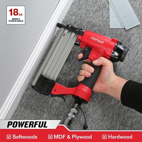 POPULO 2 "مسمار براد هوائي، 2 في 1 مسدس مسامير هوائي مع 1600 دبابيس ومسامير، 18 مقياس مسامير براد للتنجيد، أعمال الخشب، أو إصلاح المواد (ضاغط الهواء غير متضمن) in Kuwait