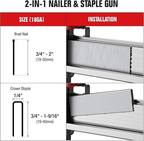 POPULO 2 "مسمار براد هوائي، 2 في 1 مسدس مسامير هوائي مع 1600 دبابيس ومسامير، 18 مقياس مسامير براد للتنجيد، أعمال الخشب، أو إصلاح المواد (ضاغط الهواء غير متضمن) in Kuwait