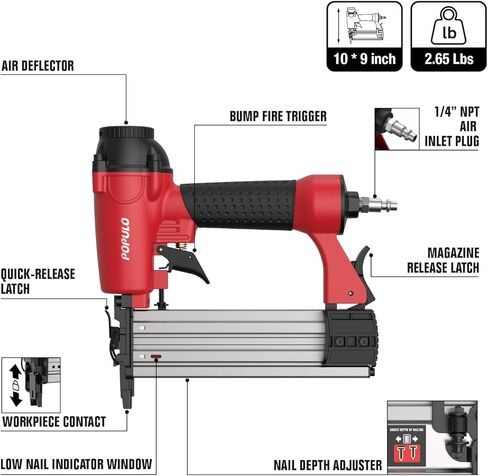 POPULO 2 "مسمار براد هوائي، 2 في 1 مسدس مسامير هوائي مع 1600 دبابيس ومسامير، 18 مقياس مسامير براد للتنجيد، أعمال الخشب، أو إصلاح المواد (ضاغط الهواء غير متضمن) in Kuwait