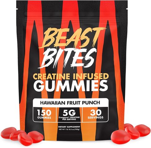 BEAST BITES Creatine Monohydrate Gummies - for Men and Women - 5g Creapure Creatine, Support Muscle Mass, Strength, and Cognitive Function - Made in USA - 150 Gummies - 30 Servings in Saudi Arabia