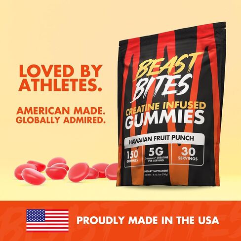 BEAST BITES Creatine Monohydrate Gummies - for Men and Women - 5g Creapure Creatine, Support Muscle Mass, Strength, and Cognitive Function - Made in USA - 150 Gummies - 30 Servings in Saudi Arabia