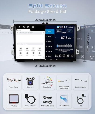4G 64G Android 15 Car Stereo Radio for VW Passat Jetta Tiguan Golf MK5 MK6 T5 EOS Polo Touran Seat Sharan Carroid Auto ، 9 '' 'GPS GPS Bluetooth Link WiFi FM/RDS DSP Backup. in Saudi Arabia