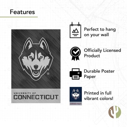 ملصق جامعة صبار الصحراء في كونيتيكت UConn Huskies مقاس 11 × 17 بوصة ديكور مكتب الغرفة ديكور رسمي للمروحة (11 × 17 بوصة، الإصدار 1A) in Saudi Arabia