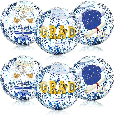 Phoncoo 10 Pcs 16Inch Graduation Inflatable Beach Balls, Congrats Grad Beach Ball with Gold Confetti, Grad Beach Balls for Graduation Pool Party Supplies in Saudi Arabia