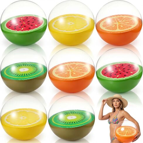 8 قطع من كرات الشاطئ الفاكهة مقاس 30.48 سم، كرات الشاطئ القابلة للنفخ، البرتقال، البطيخ، الكيوي، حمام السباحة يطفو لحمام السباحة الصيفي، حفلات هاواي، ديكورات الحفلات ذات طابع الفواكه in Kuwait