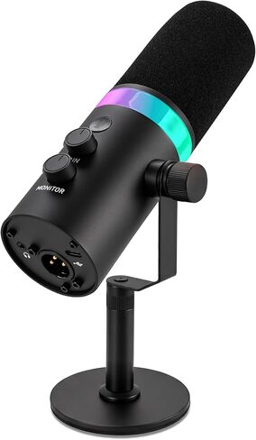 Pyle Dynamic Microphone, Dual Input USB/XLR Podcast Recording, PC Streaming Studio Mic with RGB Light, Mute Button, Desktop Stand, Headphone Jack, & Volume Control - Gaming & Voice-Over (PDMIC7B) in Saudi Arabia