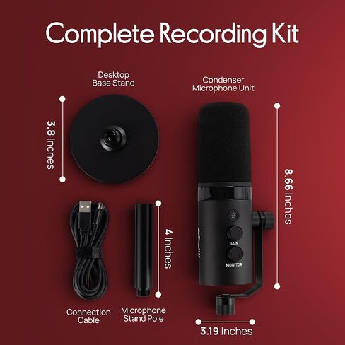 Pyle Dynamic Microphone, Dual Input USB/XLR Podcast Recording, PC Streaming Studio Mic with RGB Light, Mute Button, Desktop Stand, Headphone Jack, & Volume Control - Gaming & Voice-Over (PDMIC7B) in Saudi Arabia