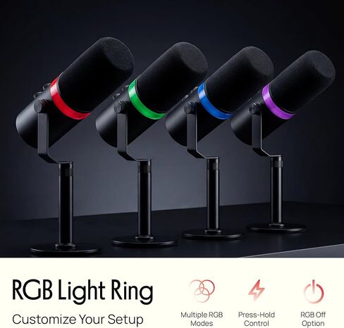 Pyle Dynamic Microphone, Dual Input USB/XLR Podcast Recording, PC Streaming Studio Mic with RGB Light, Mute Button, Desktop Stand, Headphone Jack, & Volume Control - Gaming & Voice-Over (PDMIC7B) in Saudi Arabia