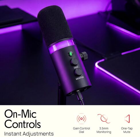 Pyle Dynamic Microphone, Dual Input USB/XLR Podcast Recording, PC Streaming Studio Mic with RGB Light, Mute Button, Desktop Stand, Headphone Jack, & Volume Control - Gaming & Voice-Over (PDMIC7B) in Saudi Arabia