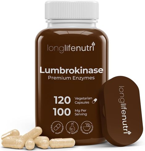 Lumbrokinase 100mg – Maximum Activity 2,000,000 Units Per Serving, 120 Vegetarian Capsules, 2-Month Supply, Natural Enzyme Supplement for Circulatory Health, Lab Tested, Made in USA in Saudi Arabia