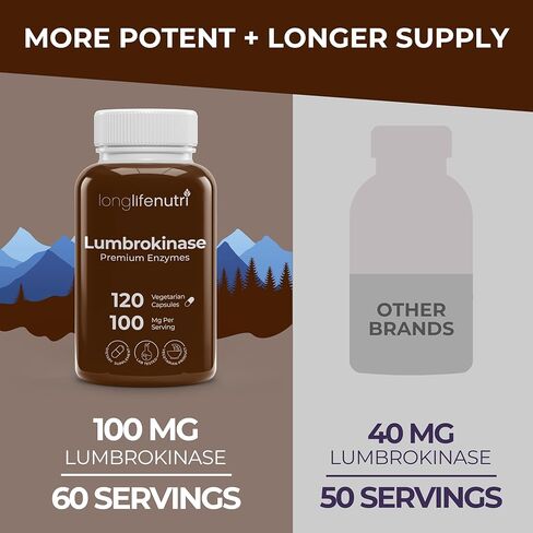 Lumbrokinase 100mg – Maximum Activity 2,000,000 Units Per Serving, 120 Vegetarian Capsules, 2-Month Supply, Natural Enzyme Supplement for Circulatory Health, Lab Tested, Made in USA in Saudi Arabia