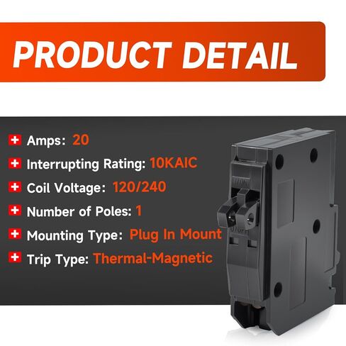 QO2020C 2 × 1 قطب 20 أمبير 120/240 فولت تيار متردد 10 كيلو أمبير قاطع دائرة صغير ترادفي متوافق مع شنايدر إلكتريك ومركز تحميل SD QO ولوحات التوزيع CSED وNQOD نوع التثبيت الإضافي in Kuwait