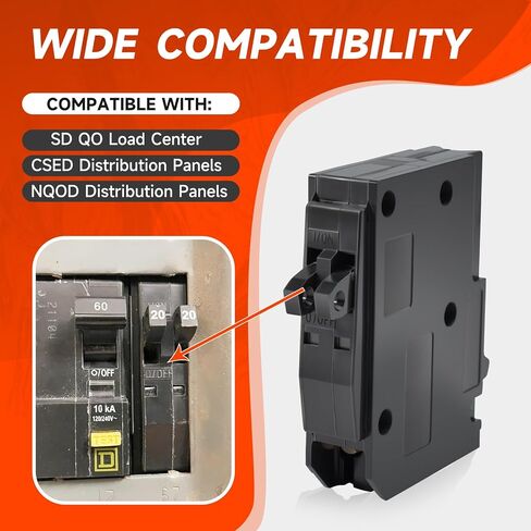 QO2020C 2 × 1 قطب 20 أمبير 120/240 فولت تيار متردد 10 كيلو أمبير قاطع دائرة صغير ترادفي متوافق مع شنايدر إلكتريك ومركز تحميل SD QO ولوحات التوزيع CSED وNQOD نوع التثبيت الإضافي in Kuwait
