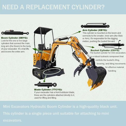 مجموعة أسطوانات ذراع الرافعة الهيدروليكية للحفارات الصغيرة المتوافقة مع AGT Mini Excavator أقل من 3 طن H12 H15 H15R DM12 DM13 DM20 MX12 MX15 MX20R QH12 QH13R QK18K إلخ أسطوانة الإبهام الهيدروليكية الصغيرة in Kuwait