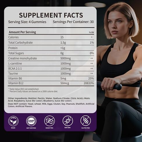 Creatine Monohydrate Gummies 5000mg - Sugar Free Pre Workout Supplement for Men & Women Muscle, Strength, Recovery, Cognitive Health & Memory, Mixed Berry Flavor, 120 Gummies in Saudi Arabia