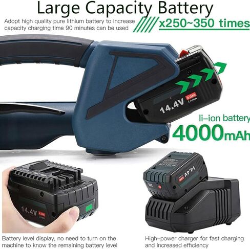 Electric Strapping Machine, Industrial Automatic Banding Tool, with Digital Display, Portable Baler Packaging Tensioner Kit, 2x4000mah Battery, for Warehouse Box Pallet Packaging in Saudi Arabia