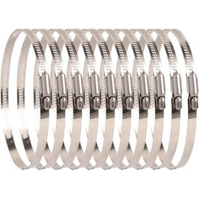 Quickun 10Pcs 12" Stainless Steel Hose Clamp Worm Gear Clamps Adjustable 11.38"-12.24"(289-311mm) Range, Fuel Line Clamp for Water Pipe, Hose Clips, Automative and Mechanical Application