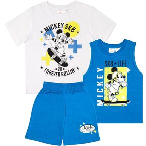 Disney Mickey Mouse Boys 3-Piece Shorts Set - Short Sleeve T-Shirt, Tank Top, and Shorts 3-Pack Bundle Set Boys