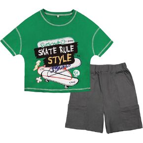 Little Bitty Toddler Boy Summer Shorts Sets Casual CrewNeck Short Sleeve Shirt and Active Shorts Two Pieces Outfits for Kids in Kuwait