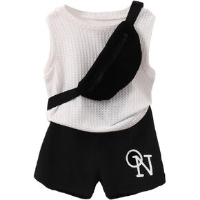 Floerns Toddler Boys 2 Piece Outfit Solid Tank Top and Letter Graphic Shorts Set with Bag