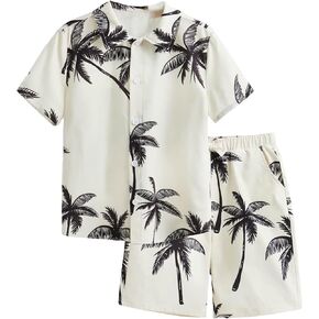 Verdusa Boy's Striped 2 Piece Outfits Button Down Shirt and Shorts Matching Sets