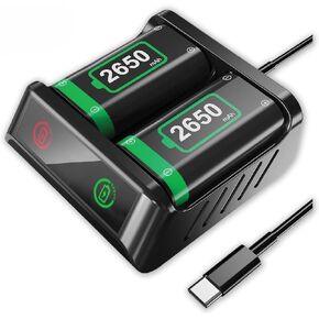 2X Fast Charge Battery Pack For Xbox Controllers, 2x 2650mAh Rechargeable Battery + Fast Charger Station for Xbox One/Series X/Series S/Xbox One X|S/Xbox One Elite Wireless Controller Xbox Accessories