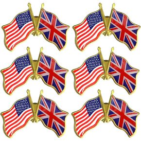 6/12/50/100 Pack-American British Friendship Flag Pins Bulk -1.5" Metal Patriotic Union Jack UK Lapel Pins Badge Souvenir For Hat Bag Travel Gifts