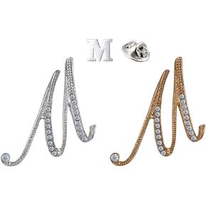 XGALA 3 Pcs A to Z 26 English Letters Plated Metal Clear Crystal Lapel Pin Brooches Collar