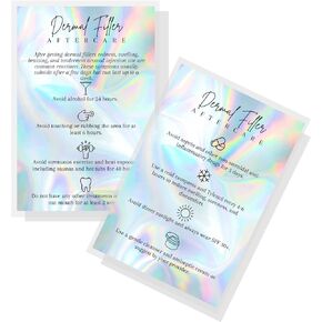 Dermal Filler Aftercare Card | 30 Pack | 4x6inch inch Post Card Size | Medical Spa Business Cards for Filler Aftercare Instructions | Faux Holographic Design