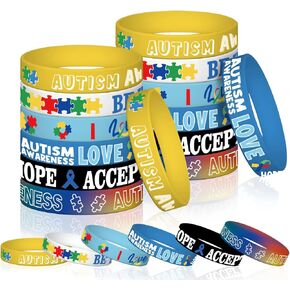100 Pcs Autism Awareness Bracelets,Puzzle Pieces Autism Awareness Silicone Wristbands Special Autism Education Motivational Rubber Wristband for Women Adult Teens Gifts Party Supplies Presents