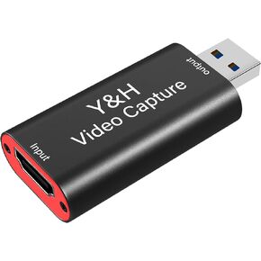 Y&H Video Capture Card 1080P for Live Video Streaming Record via DSLR Camcorder Action Cam - Capture 1080P@60Hz (Black)