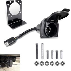 Pack-1 Car 4 Hole Flat Plug to 7 Hole Trailer Socket, 12V Power Socket Adapter Wiring Set with Fixing Base and Screws, Power Modification Accessories, Universal for Most Cars Models (Black)
