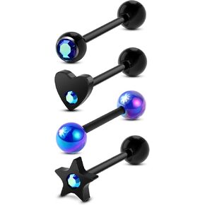 CM Crareesi Mania Tongue Rings مجوهرات ثقب اللسان الأسود 316L الفولاذ المقاوم للصدأ حلقة اللسان 14G حلقات ثقب اللسان للرجال أسود رائع ثقب اللسان in Kuwait