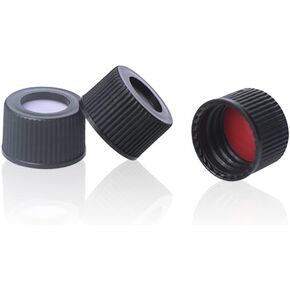 13-425 HPLC 13 مم أغطية قارورة ذات لولب أسود مع بطانة سيليكون حمراء PTFE/أبيض، عبوة من 100 قطعة in Kuwait