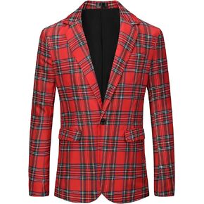 Lars Amadeus Plaid Blazers for Men's Notch Lapel Checked Pattern Wedding Dinner Sports Coat