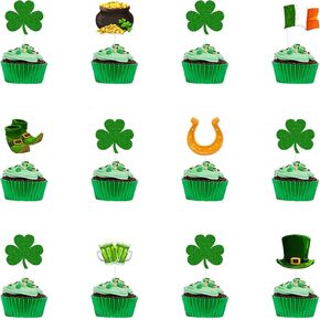 36 قطعة من أغطية الكب كيك لعيد القديس باتريك باللون الأخضر من أعواد الطعام للكب كيك، وديكورات البرسيم لمستلزمات تزيين الكيك في عيد القديس باتريك الأيرلندي in Kuwait