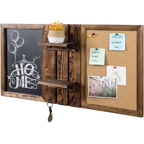 مجموعة تنظيم وحدات من الخشب الصلب المحترق مثبتة على الحائط مقاس 32 × 16 بوصة من MyGift مع سبورة طباشير ولوحة إعلانات من الفلين ورفوف عرض و3 خطافات مفاتيح معدنية in Kuwait