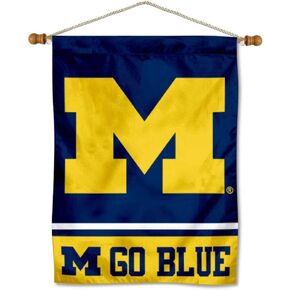 Michigan Team University Wolverines Go Blue Banner with Hanging Pole