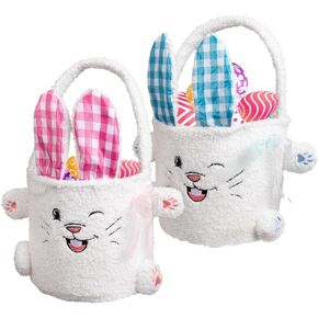 قطعتان من أكياس سلة عيد الفصح، دلاء بيض للأطفال، حقيبة أرنب محمولة قابلة لإعادة الاستخدام، هدايا سلة من القطيفة للأولاد والبنات، ديكورات الحفلات باللونين الوردي والأزرق in Kuwait