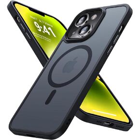 Strong Magnetic for iPhone 12 Pro Max Case, Military Grade Drop Protection, Compatible with MagSafe, Shockproof Translucent Matte Hard Back Soft Slim Phone Protective Cover 6.7", Black