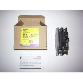 SCHNEIDER ELECTRIC Miniature Circuit Breaker 120/240-Volt 20-Amp QOU220 Replacement is Hom3060L225Pgc, Black