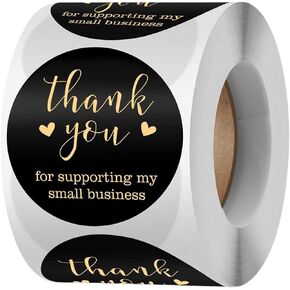 500Pieces Black Thank You Stickers Roll, for Supporting My Small Business Waterproof Gift Envelopes Wrapping Label Tag Decals Stickers 2.5cm, All-Purpose Labels Labels, Indexes and Stamps
