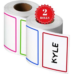 Office Werks 500 Name Badge Stickers with Color Border, 2 Rolls of 250, Multipurpose, Self-Adhesive and Easy to Peel Off, Non-Toxic and Odorless - for Classroom, Office and Home