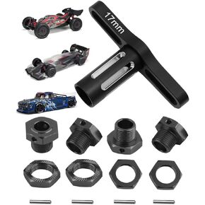 17mm Wheel Hex/Nuts & Wheel Wrench Upgrades Part for 1/7 ARRMA Infraction 6s BLX/Mojave 6s BLX/Limitless 1/8 Typhon 6S BLX,Aluminum Hex Hub Adapters Hops Up,Black