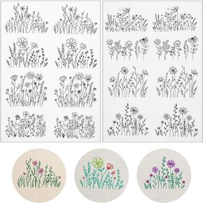 16 Piece Adhesive Embroidery Transfer Paper Water Soluble Embroidery Patterns Sewing Stabilizers Tear Away Stick and Stitch Embroidery Paper for Embroidery Hand Sewing Beginners
