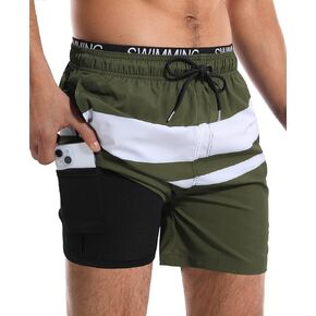 Sumolux Mens Swim Trunks Quick Dry with Compression Liner 5 Inch Beach Shorts with Pockets Bathing Suit