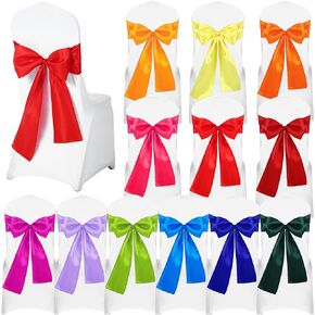 36 Pcs Assorted Color Satin Chair Sashes Bows Multicolor Decoration Chair Ties Ribbons Elegant Satin Wedding Chair Cover Sashes for Wedding Banquet Party Event Decoration, 7 x 108 Inches